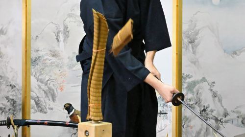 Trial slashing in Bushido with Samurai Sword real sharpneses near Osaka castle