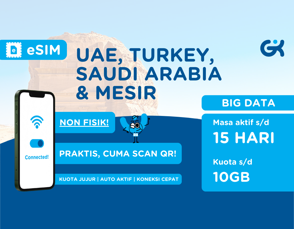 eSIM UAE Dubai, Turkey, Saudi Arabia, Mesir, Israel Kuota Besar | Big Data Uni Emirat Arab